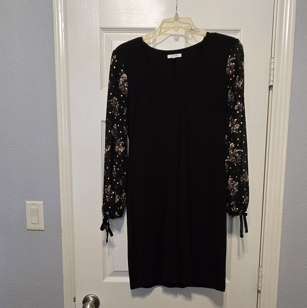 Maurices Black Midi Dress with Floral Sheer Sleeves